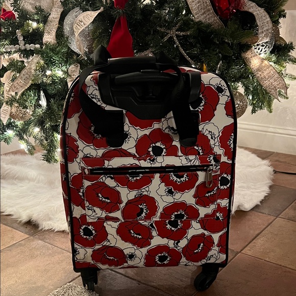 Floral Red and Black Rolling Suitcase - Picture 4 of 8
